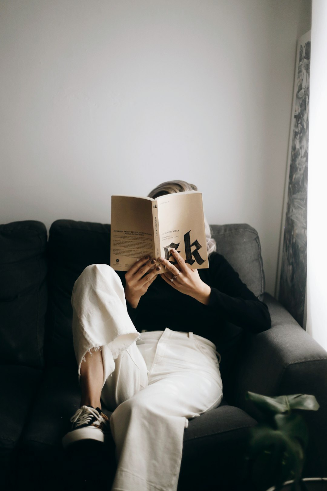 person reading thriller book